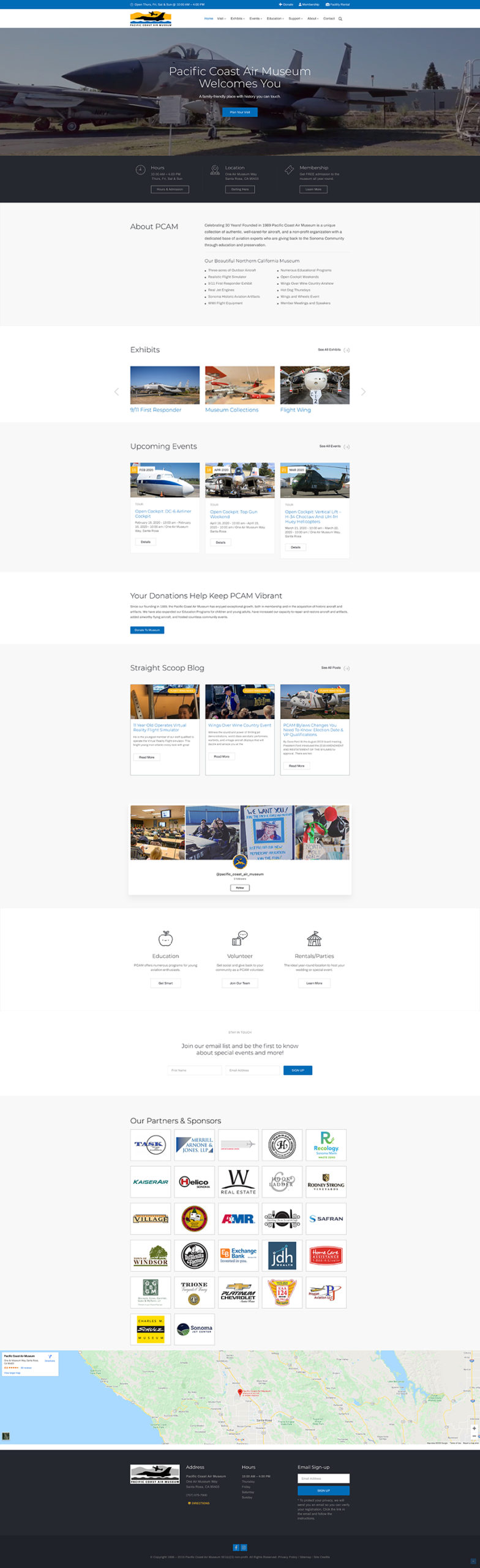 screenshot of the front page of Pacific Coast Air Museum website